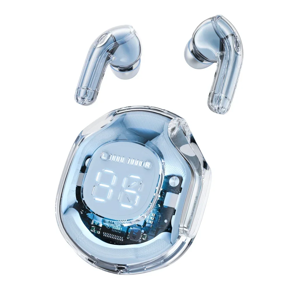 (azul) Auriculares Bluetooth Verdaderamente Inalámbricos Con Pantalla Led, Sonido Estéreo, Cancelación De Ruido Y Micrófono.