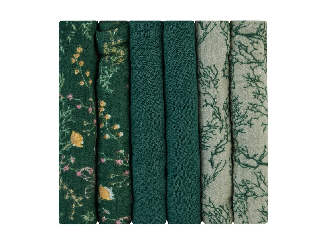 Juego de 6 pañales de muselina 30x30 cm Secret Garden Green Kikkaboo