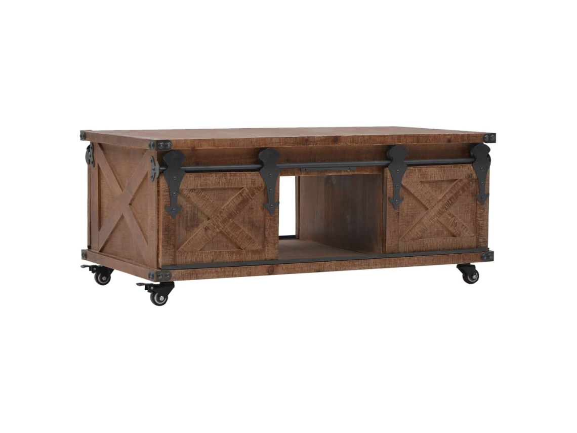 Mesa de Centro de Apoyo en Madera de Abeto Maciza 91X51X38 cm Castaño