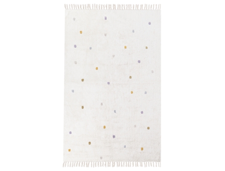 Tapete com Pontos Brancos e Franjas BELIANI Astaf de Algodão Branco 140X200