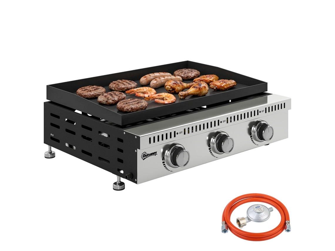 Parrilla De Gas Portátil Sobremesa Con Bandeja Recogegrasa, Color Negro.