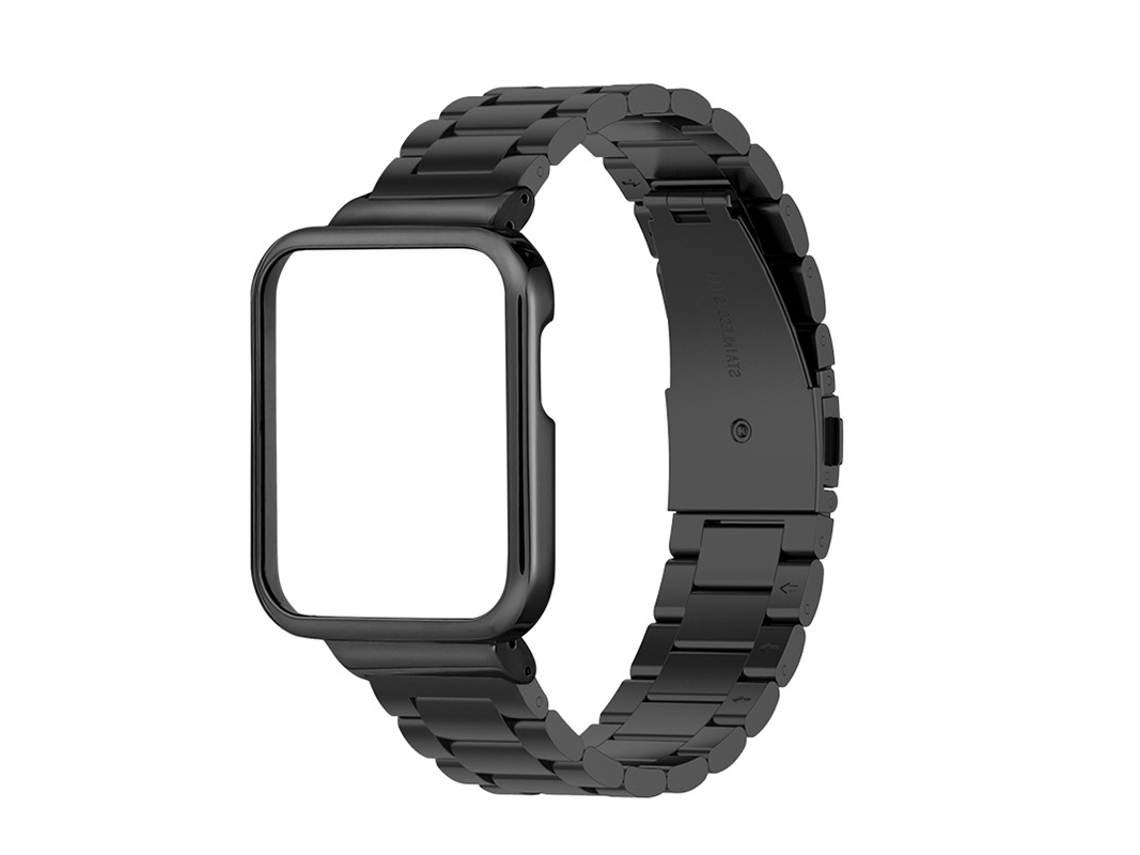 Correa de Reloj Inteligente para Xiaomi Redmi Watch 3 Correa de Metal de Tres Cuentas con Marco de Reloj Negro YUYSAN