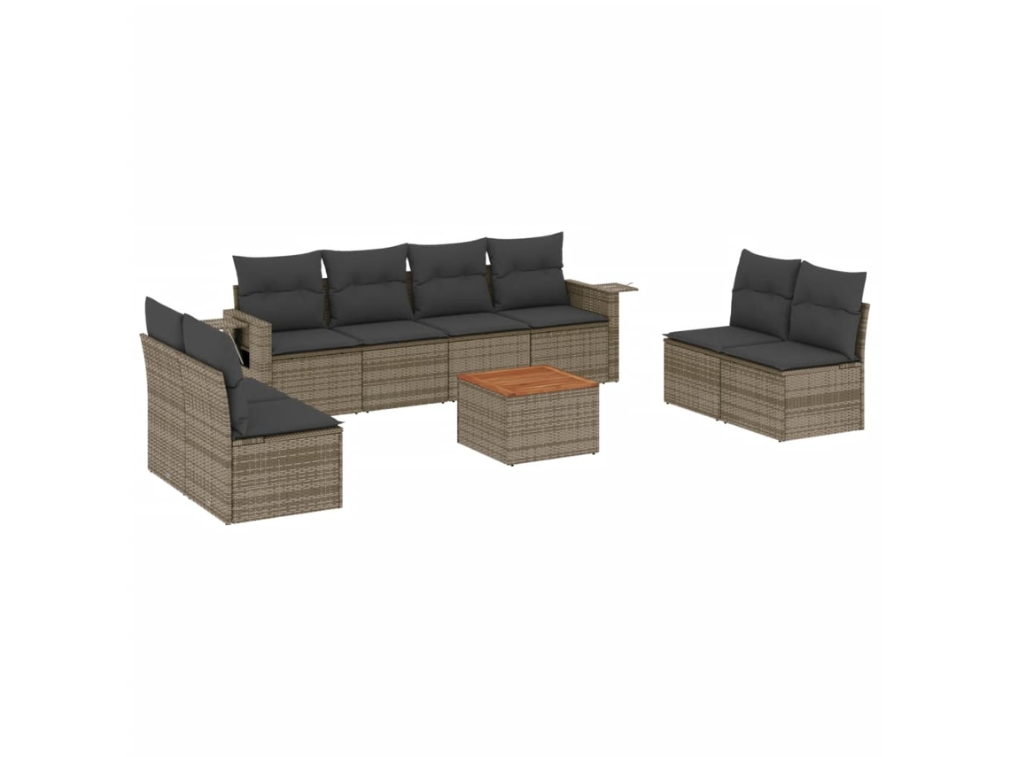 Conjunto de 9 sofás de jardín con cojines de mimbre y patas grises, MAISON EXCLUSIVE (90 x 200 cm)