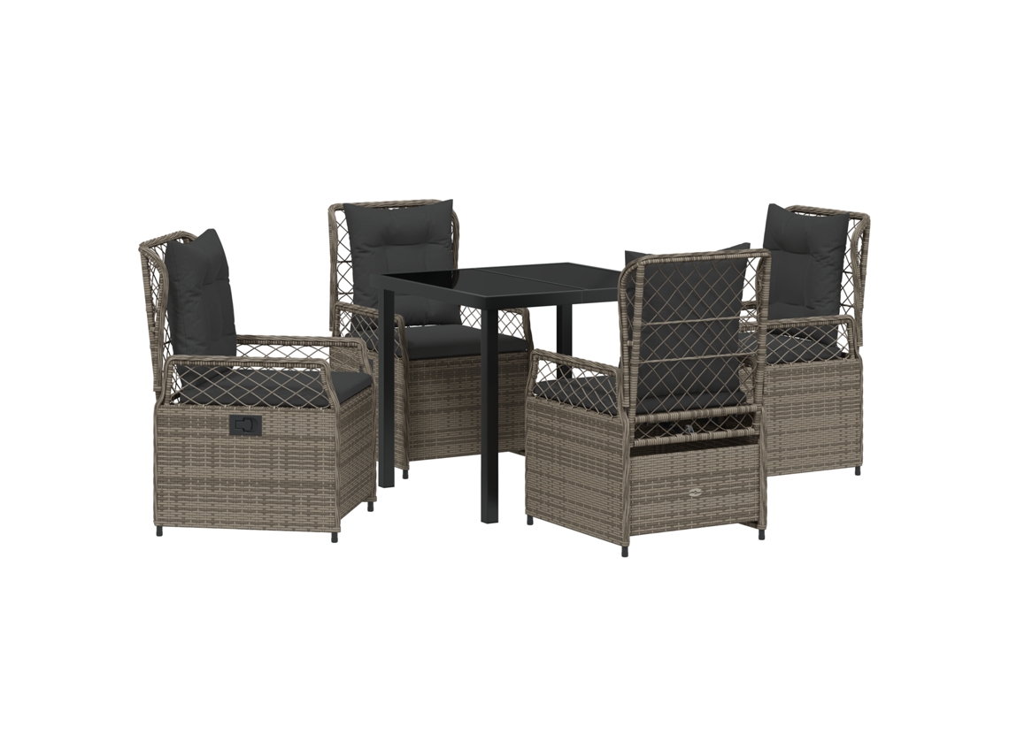 Conjunto de comedor de jardín vidaxl de 5 piezas, ratán polímero, gris