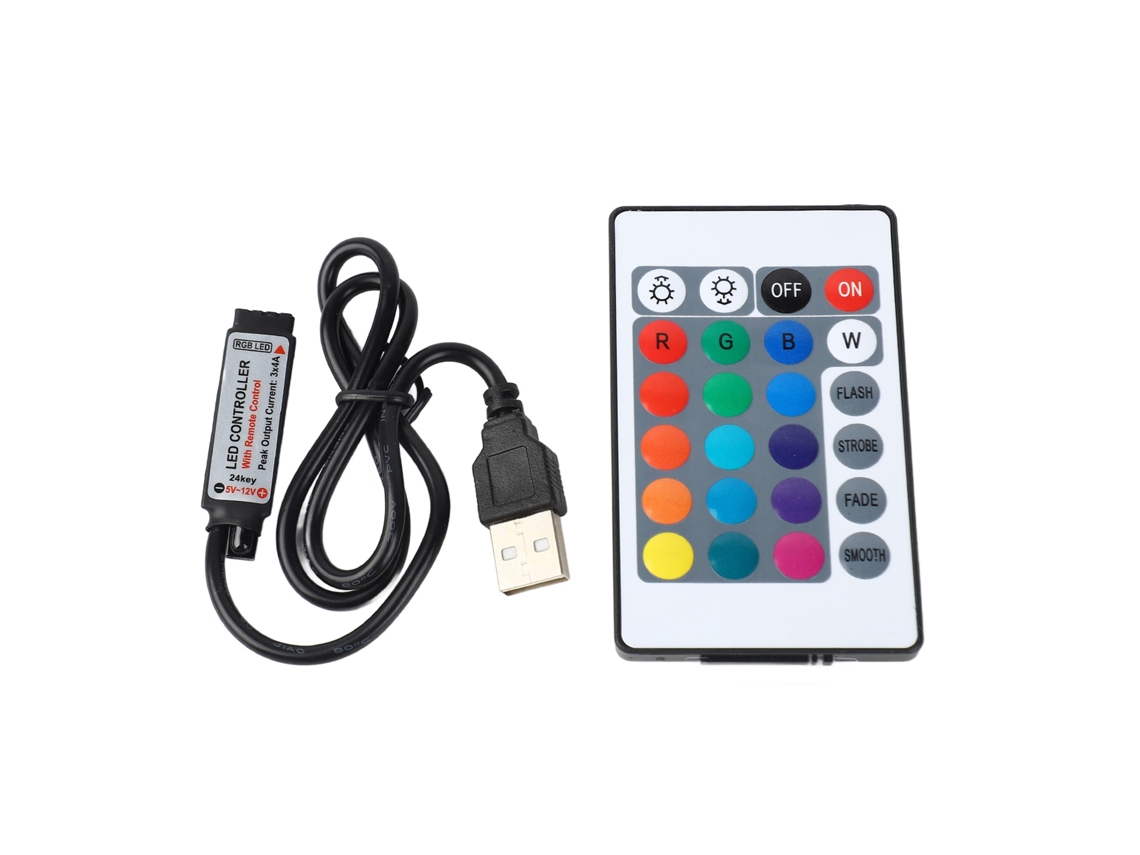 Tira Led Rgb 5v 24 Teclas Control Remoto Inalámbrico Usb 6a Efecto Lampara Controlador Ir 0.5m