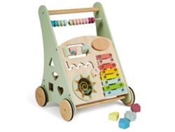 Montessori Andador de Bebé de Madera Carrito de Paseo para Primeros Pasos con Juguetes y Actividades 12 Meses Laponia/Verde BUDDY BABY