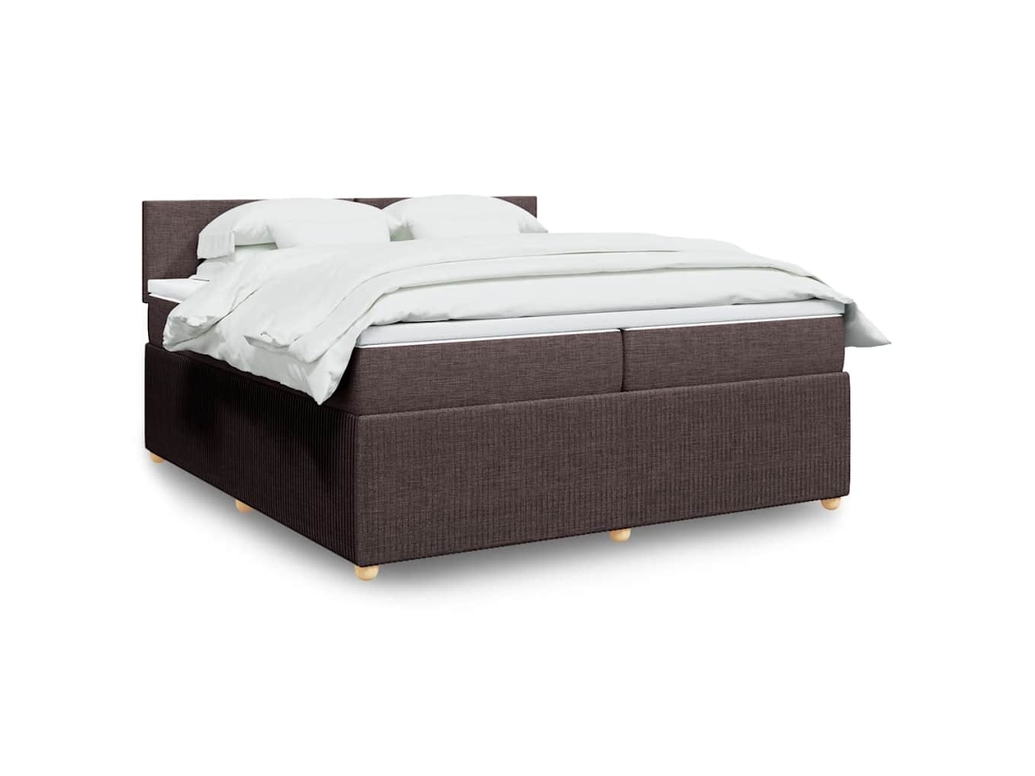 Cama Box Spring Con Colchón Tela Marrón Oscuro 200x200 Cm