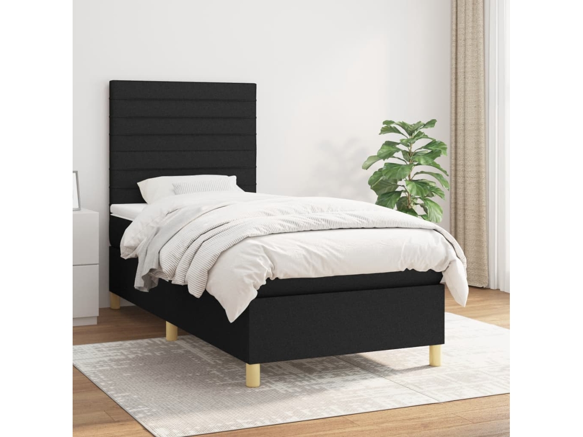 Cama Box Spring Con Colchón Tela Negro 80x200 Cm
