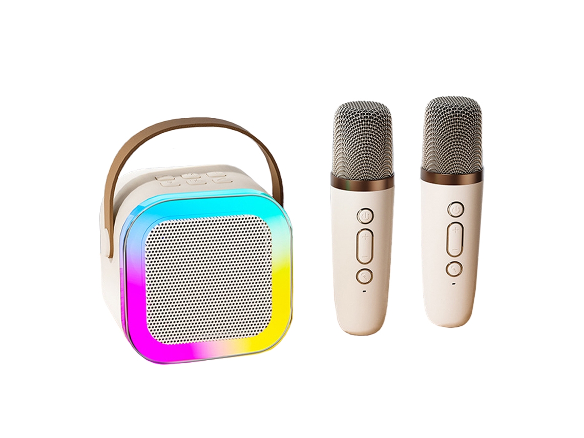 Máquina De Karaoke Portátil Con 2 Micrófonos Inalámbricos, Altavoz Bluetooth Y Luces Led Para Niños Y Adultos.