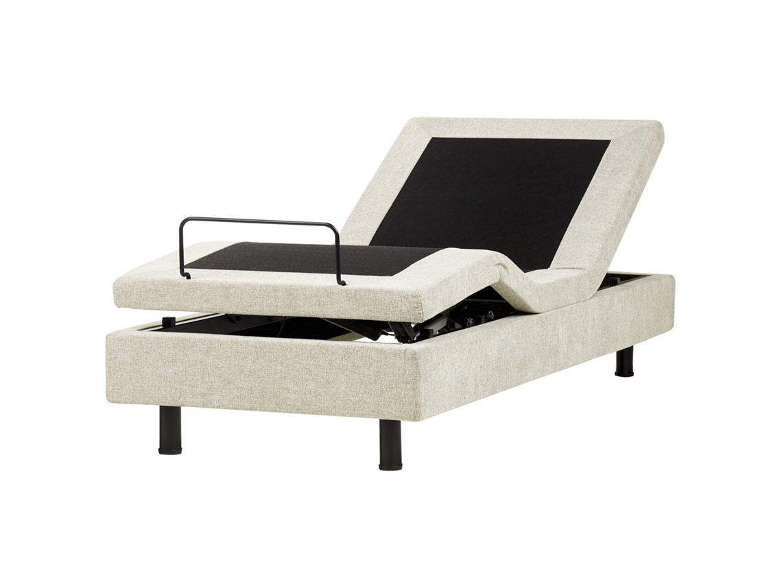 Base de Cama Ajustável Através de Comando Remoto BELIANI Castellan de Tecido Creme 90x200