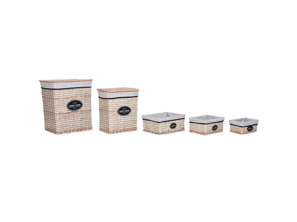 Set 5 Cesta Ropa Mimbre Tela Natural 47x35x55cm