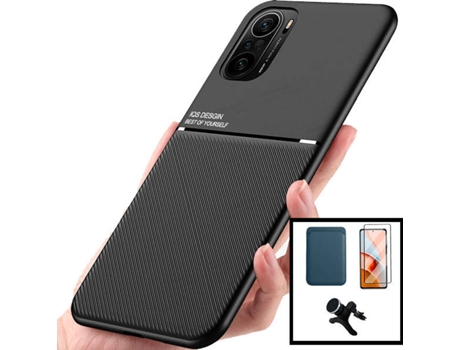 Kit Carcasa, Protector Cristal 5D Y Soporte Xiaomi Poco F3 Phonecare Magnetic Lux Y Soporte Coche Reforzado Azul
