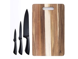 Juego de Tabla de corte 40x25cm madera 3 Cuchillos chuletero acero inox SCALPERS Home