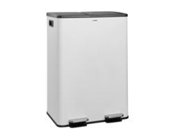 Casabel Cubo De Basura 60l, 2x30l Acero Inox Blanco, Doble Compartimento, Pedal, Cubos Extraíbles, Tapas Silenciosas