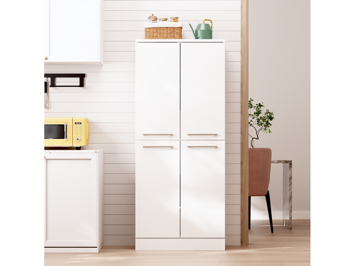 Armario Despensa 76x42x180 Cm, 4 Puertas, Estantes Regulables, Blanco Brillante