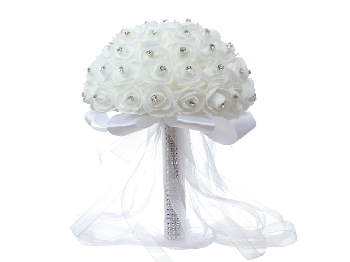 Ramo De Novia Artificial Blanco Con Perlas De Cristal Para Decoración Del Hogar Y Bodas.