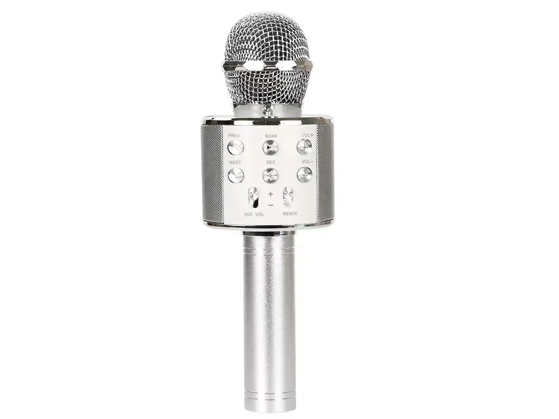 Micrófono de karaoke inalámbrico para niños Gusshious, altavoz portátil con luces LED danzantes y función de grabación - Plateado