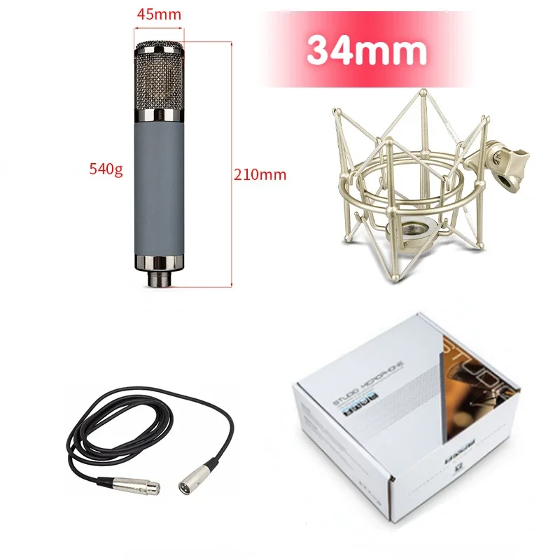 Kit de micrófono de condensador profesional totalmente metálico (34 mm) 48V