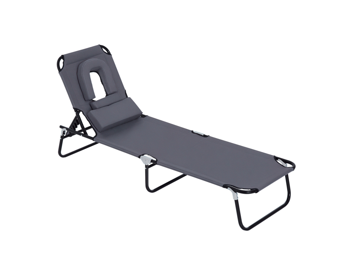 Tumbona Plegable 4 Posiciones, Oxford, 120kg, 190x56x28cm, Gris