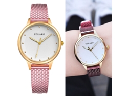 Reloj De Pulsera De Cuarzo Informal Para Mujer Con Esfera Redonda Y Correa De Plástico Rosa.