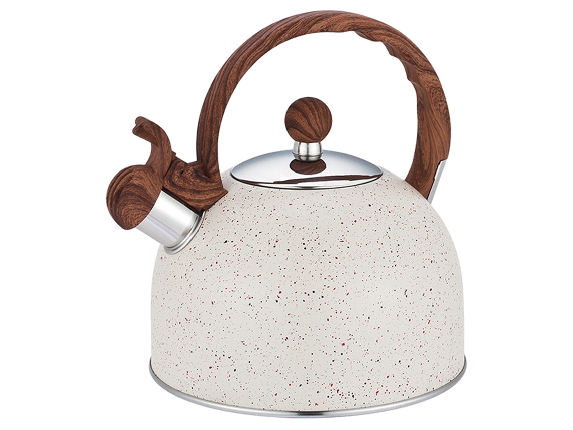 MEOIRUERY Tetera de acero inoxidable con mango de grano de madera, silbadora, para té, café, leche, uso en vitrocerámica o gas