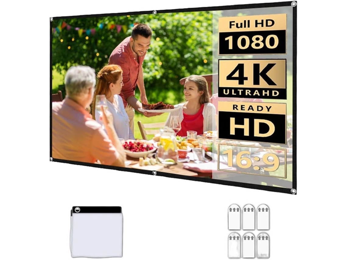 Pantalla de proyección portátil de 120 pulgadas para uso doméstico y exterior.