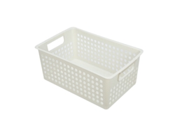 Cesta de almacenamiento de plástico blanca con abertura ancha
