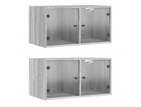 Conjunto 2 Mueble pared puertas de vidrio VIDAXL gris Sonoma (68.5 x 37 x 35 cm)