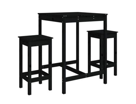 Conjunto 3 de mesa y taburetes altos jardín VIDAXL madera pino negro