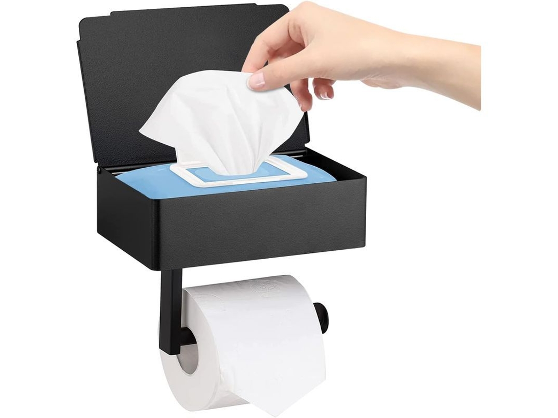 2026-portae Rollos De Papel Higiénico De Acero Inoxidable Negro Mate Con Caja De Toallitas Humedas Y Bandeja Superior, Montaje En Pared