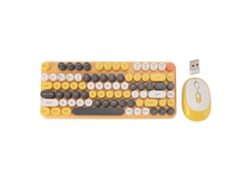 Conjunto Teclado E Mouse Sem Fio 2.4g Bluetooth Modos Duos 82 Teclas Baixo Ruído Para Escritório E Jogos Amarelo