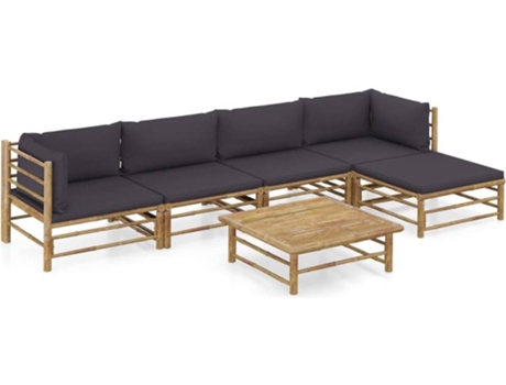 Conjunto 6 de muebles de jardín VIDAXL bambú con cojines gris oscuro