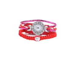Reloj De Pulsera De Moda Para Mujer Con Correa De Piel Sintética Y Diamantes De Imitación Rojos.