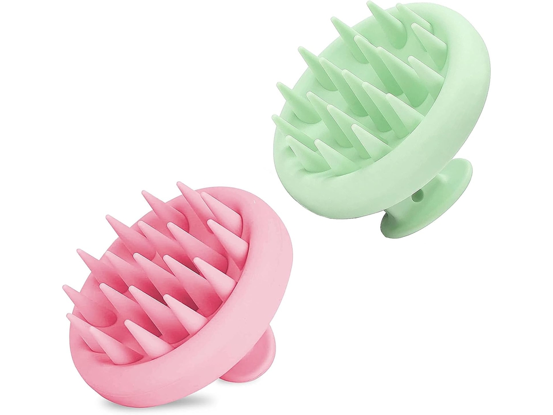 2 cepillos de masaje capilar de silicona (rosa y verde)