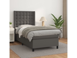 Cama Box Spring Con Colchón Cuero Sintético Gris 90x190 Cm