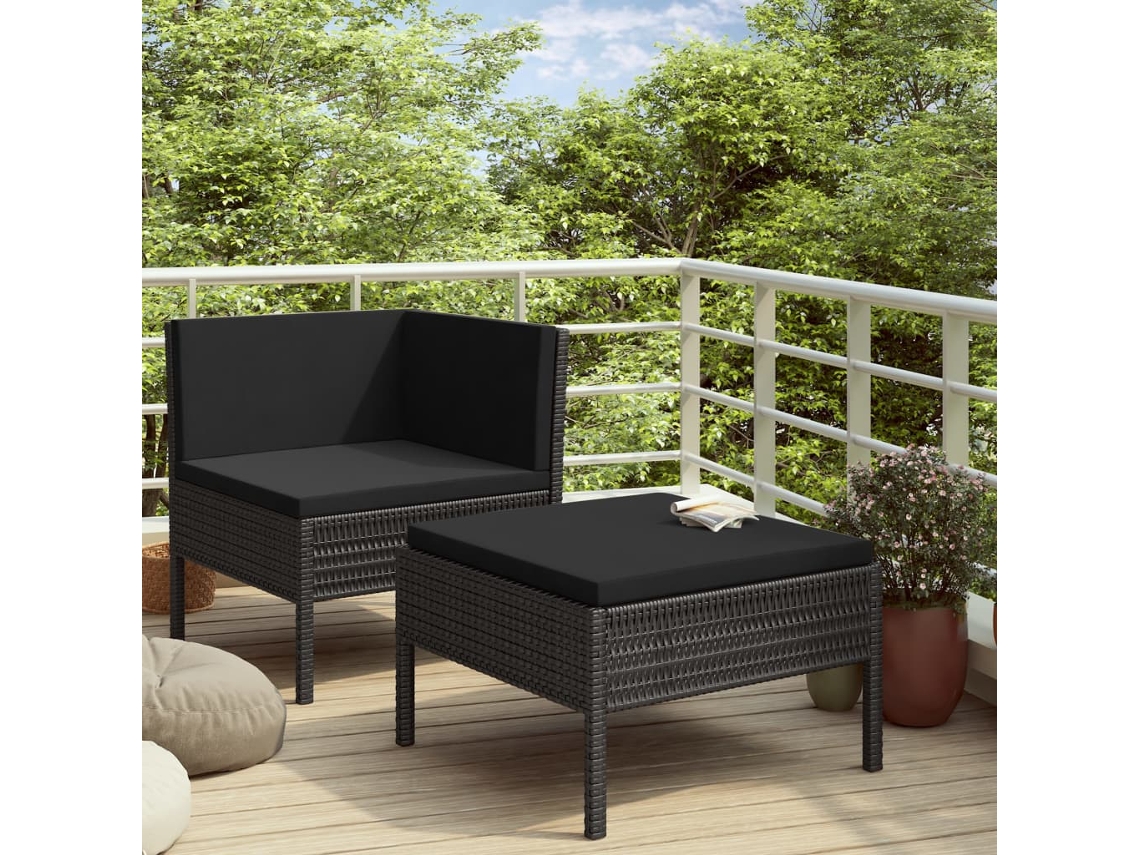 Conjunto de jardín de 2 piezas DKD Home Decor con cojines de mimbre negros