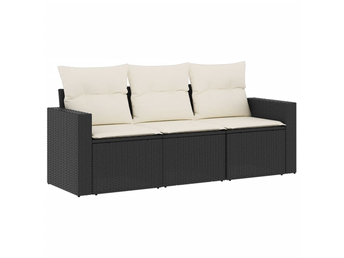 Maison Exclusive - Conjunto de sofá de jardín de 3 piezas con cojines, mimbre, negro