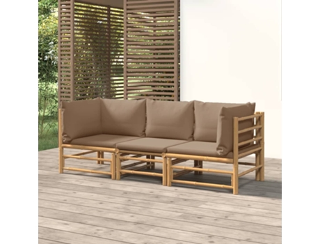 Conjunto 3 de muebles de jardín VIDAXL bambú y cojines gris taupe