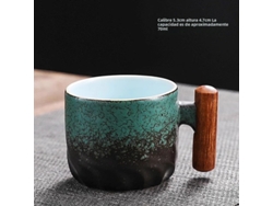 Taza de café vintage hecha a mano con asa de madera, de cerámica resistente a productos químicos. Mdug (verde, 70 ml)