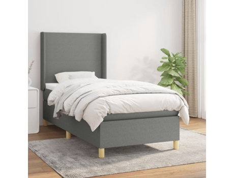 vidaXL Cama con somier y colchón 90x190 cm tela gris oscuro
