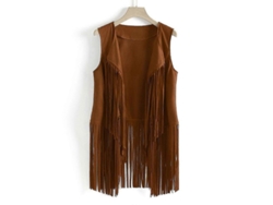 2026-chaleco Sin Mangas De Gamuza Para Mujer Con Flecos Étnicos, Invierno 2024, Casual, Poliéster, Talla L