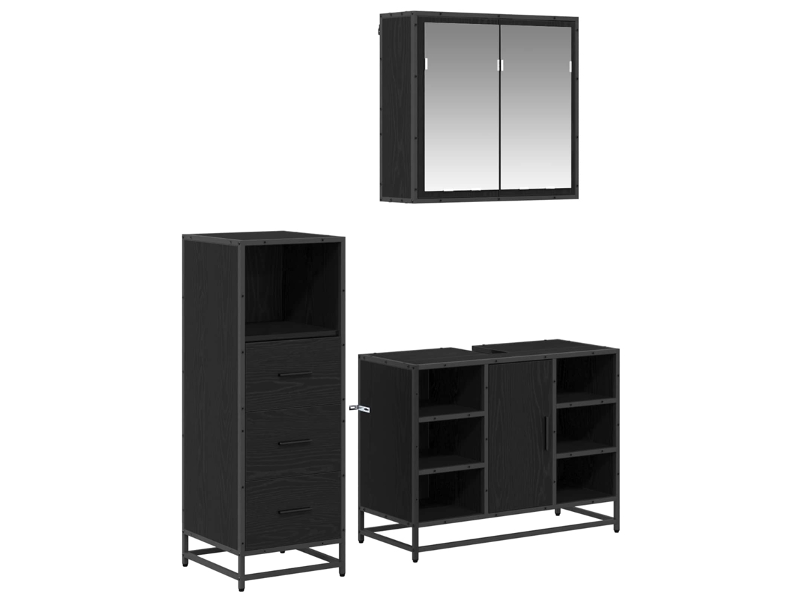 Conjunto de muebles de baño con puerta, 3 piezas, roble negro, MAISON EXCLUSIVE