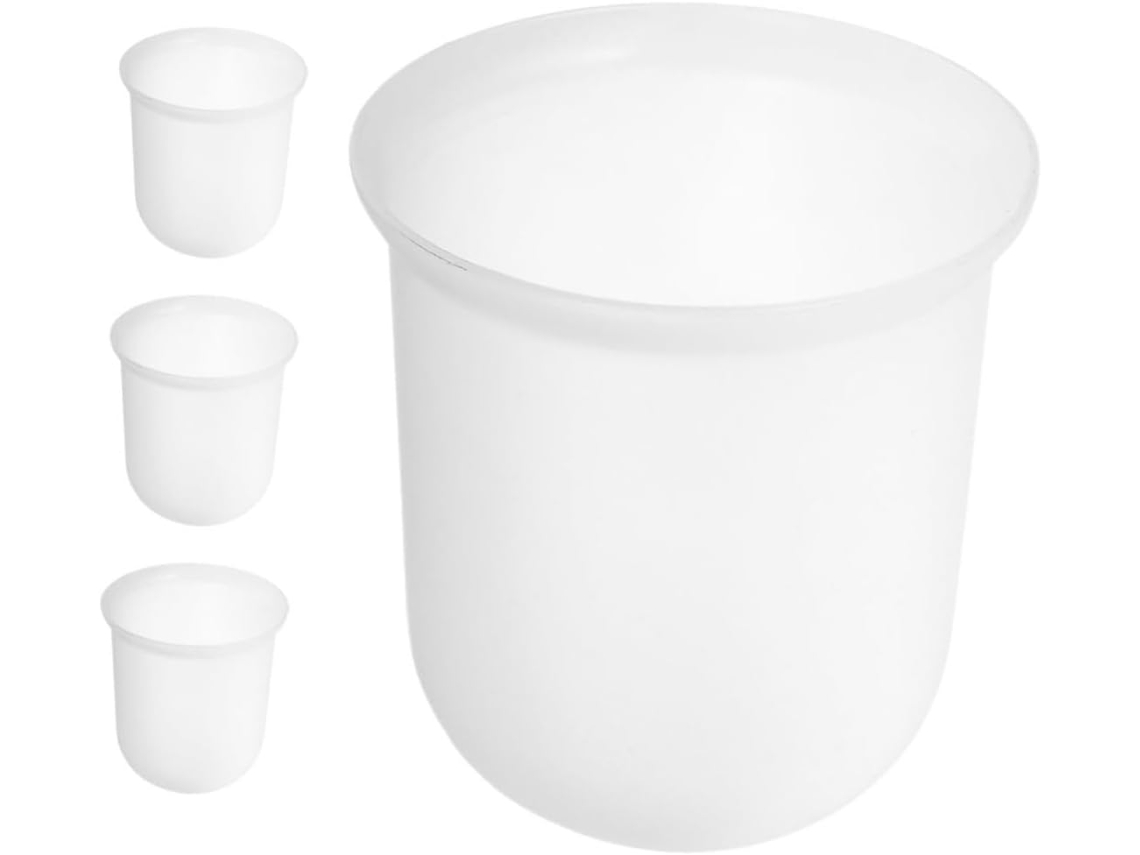 Juego de 4 portaescobillas redondos de 100 x 115 mm, de plástico blanco semitransparente, con base Slowmoose