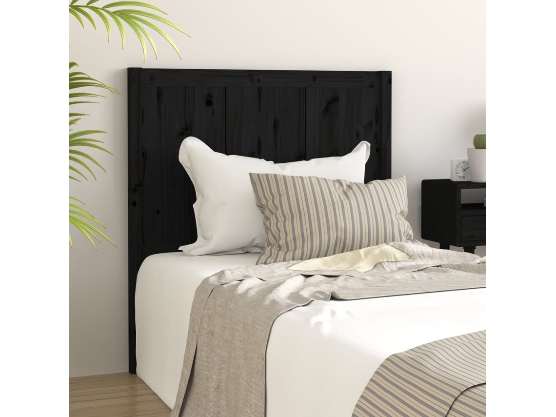 Cabecero De Cama Madera Maciza De Pino Negro 95,5x4x100 Cm