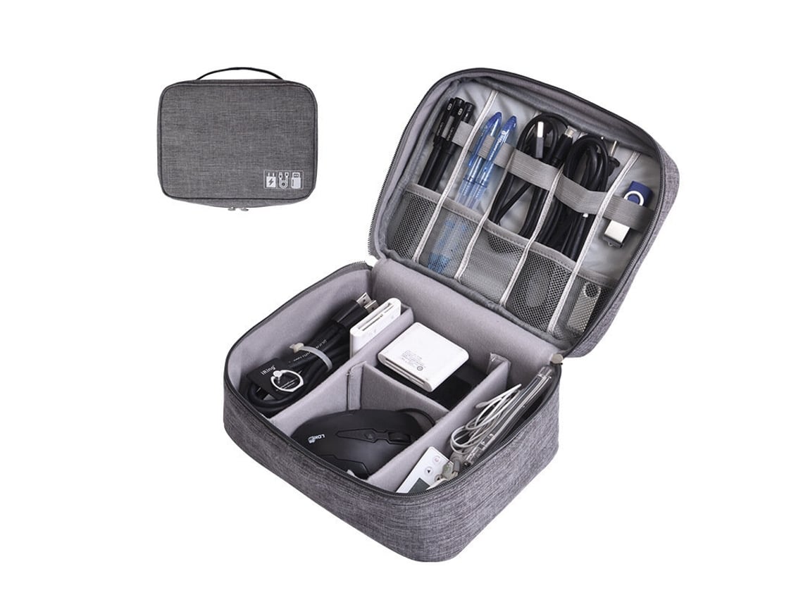 Gris Bolsa Multifuncional División Digital Almacenamiento Cables Datos Auriculares Carga Viaje Caja Almacenamiento