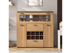 Aparador, Vinoteca con LED, 2 Puertas y 2 Cajones y Estantes de Cristal Natural Estilo