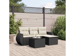 Conjunto de sofá de jardín de 5 piezas con cojines de mimbre sintético negro, Dkd Home Decor
