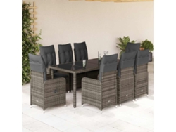 Conjunto de bistró de jardín de 9 piezas con cojines de mimbre gris de DKD Home Decor