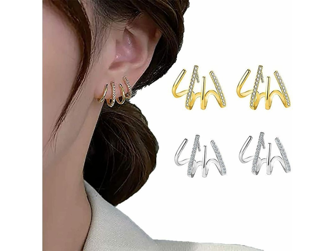 2026-aretes De Aro Con Piedras Brillantes Claw Geométricos De Plata S925 Para Mujer Joyería Regalo
