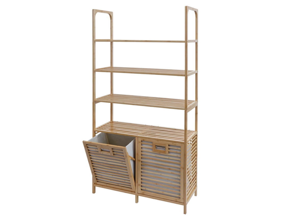 Mueble de salón de bambú Bain, 4 estantes + 2 cestas colgantes, 168x81x33 cm, 04_0009763